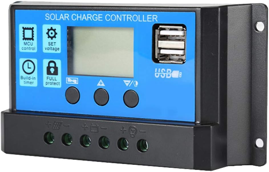 Solar Charge Controller 30A 12V/24V PWM with Dual USB Port and LCD Display