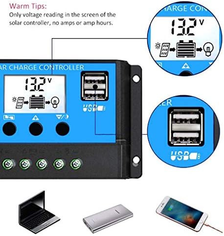 Solar Charge Controller 30A 12V/24V PWM with Dual USB Port and LCD Display 5