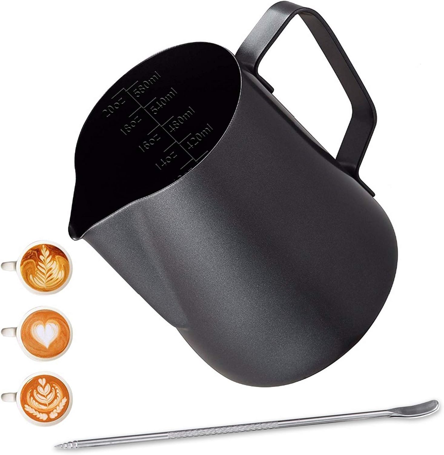 600ml Milk Frothing Jug Coffee Pitcher & Measurement Latte Art Pen
