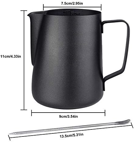 600ml Milk Frothing Jug Coffee Pitcher & Measurement Latte Art Pen 7