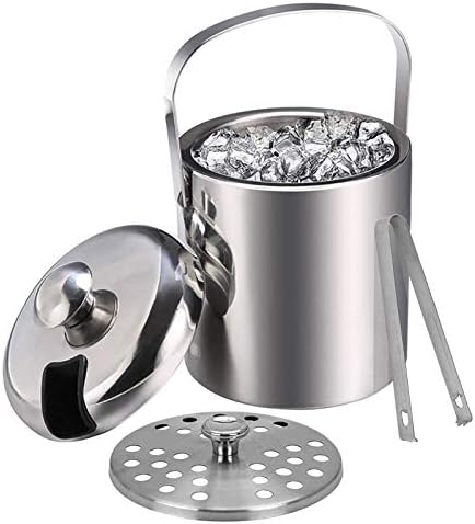 1.3L Ice Bucket Double Walled Stainless Steel with Lid Tong Strainer 2