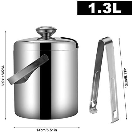 1.3L Ice Bucket Double Walled Stainless Steel with Lid Tong Strainer 3