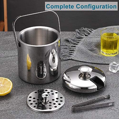 1.3L Ice Bucket Double Walled Stainless Steel with Lid Tong Strainer 4