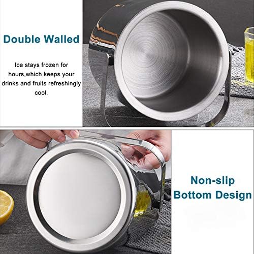 1.3L Ice Bucket Double Walled Stainless Steel with Lid Tong Strainer 5