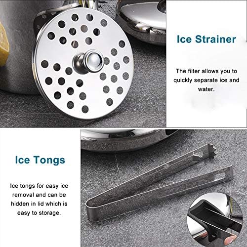 1.3L Ice Bucket Double Walled Stainless Steel with Lid Tong Strainer 6