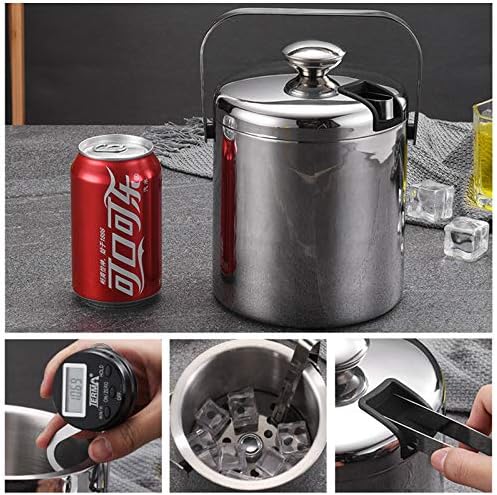 1.3L Ice Bucket Double Walled Stainless Steel with Lid Tong Strainer 7
