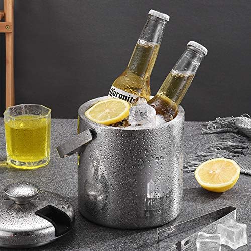 1.3L Ice Bucket Double Walled Stainless Steel with Lid Tong Strainer 8