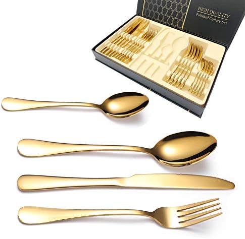 24 Piece Stainless Steel Gold Cutlery Set for 6 People, Dishwasher Safe 2