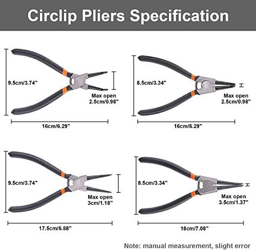 7 Inch Circlip Pliers Set 4 Pcs Internal External Snap Ring Pliers 7