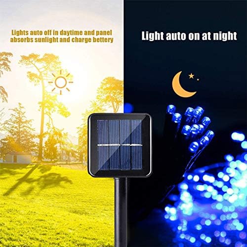 5M 50 LED Solar String Lights Blue Waterproof 8 Modes for Garden Patio 6