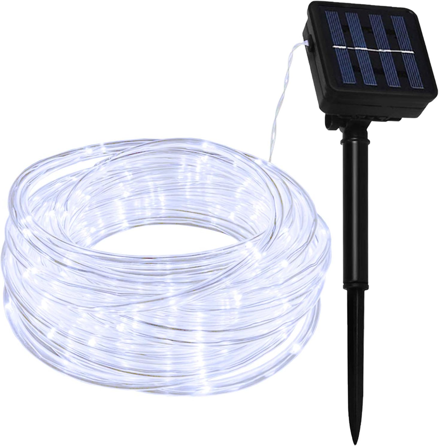 10M 100 LED Solar Rope Lights, White, Waterproof, 8 Modes 8