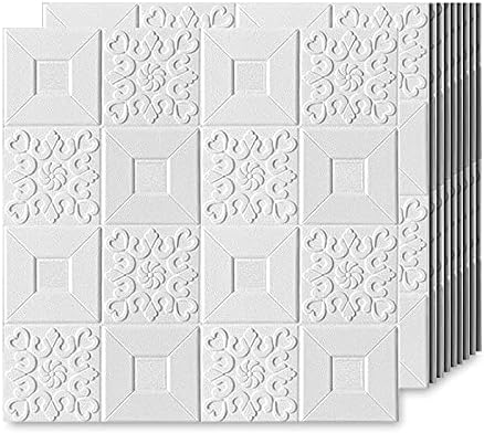 3D Brick Wallpaper, Self-Adhesive Wall Panels, Pack of 10, White, 70x70cm, Waterproof 2