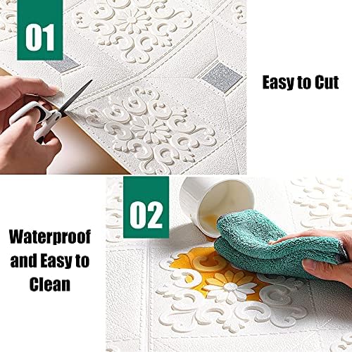 3D Brick Wallpaper, Self-Adhesive Wall Panels, Pack of 10, White, 70x70cm, Waterproof 3