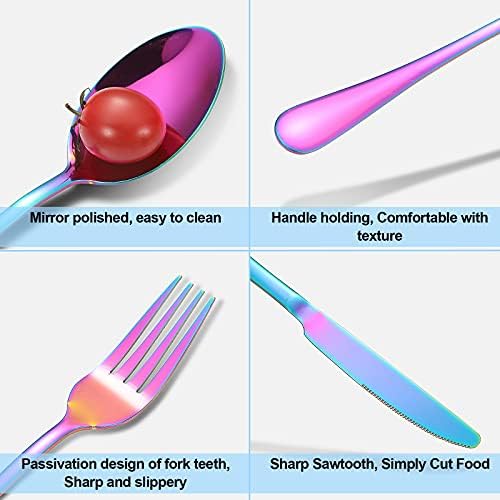24 Piece Stainless Steel Colorful Cutlery Set for 6 People, Dishwasher Safe 3