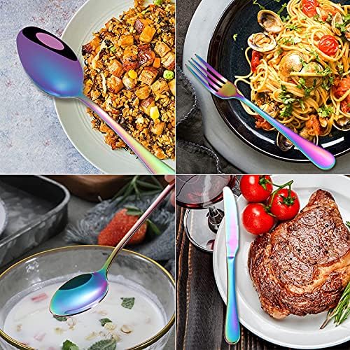 24 Piece Stainless Steel Colorful Cutlery Set for 6 People, Dishwasher Safe 7