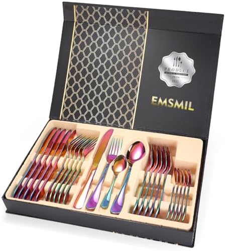 24 Piece Stainless Steel Colorful Cutlery Set for 6 People, Dishwasher Safe 8