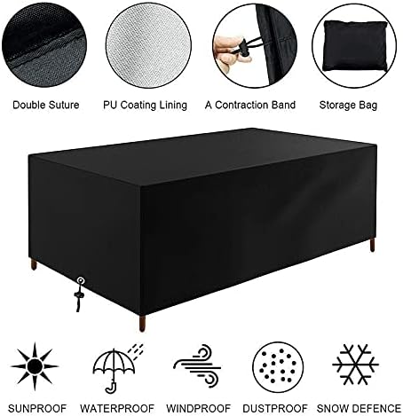 Garden Furniture Covers Waterproof 242x162x100cm Rectangular Dustproof Protective Cover 210D Oxford Fabric Black 3