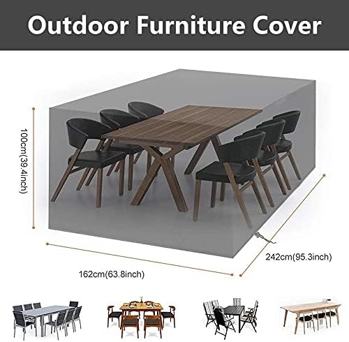 Garden Furniture Covers Waterproof 242x162x100cm Rectangular Dustproof Protective Cover 210D Oxford Fabric Black 6