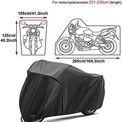 XXXL Waterproof Motorcycle Cover 190T Oxford Fabric All Weather with Lock Holes 265x105x125cm 6