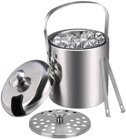 3L Ice Bucket Double Walled Stainless Steel with Lid Tong Strainer 2