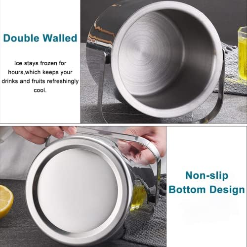 3L Ice Bucket Double Walled Stainless Steel with Lid Tong Strainer 6