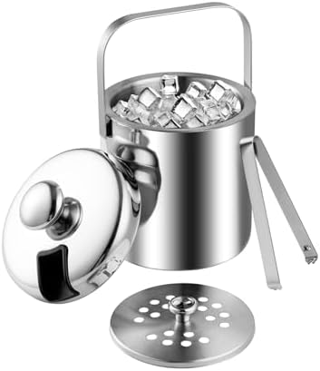 2.2L Ice Bucket Double Walled Stainless Steel with Lid Tong Strainer 2