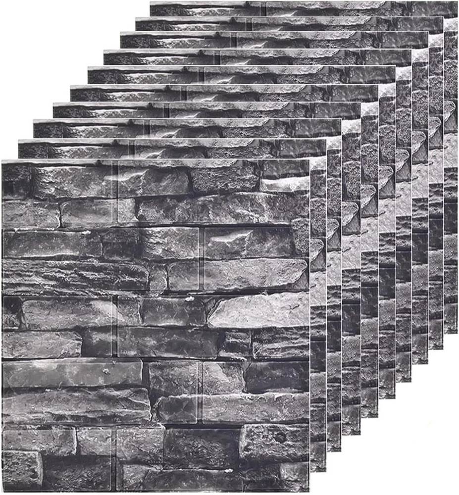 3D Brick Wallpaper Wall Panels 10 pcs 77x70cm Self-adhesive Black