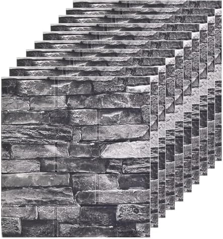 3D Brick Wallpaper Wall Panels 10 pcs 77x70cm Self-adhesive Black 2