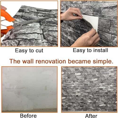 3D Brick Wallpaper Wall Panels 10 pcs 77x70cm Self-adhesive Black 5