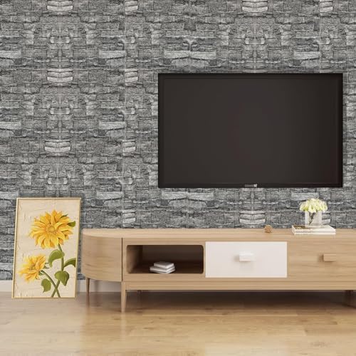 3D Brick Wallpaper Wall Panels 10 pcs 77x70cm Self-adhesive Black 7
